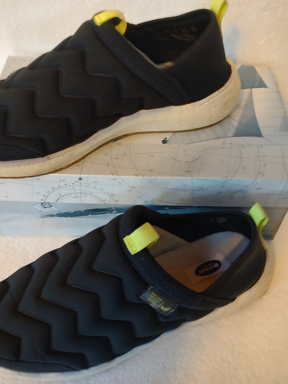 Men's Slip-On Quilted Casual Shoes - Black with Yellow Pull Tabs Dr Scholl's 10m